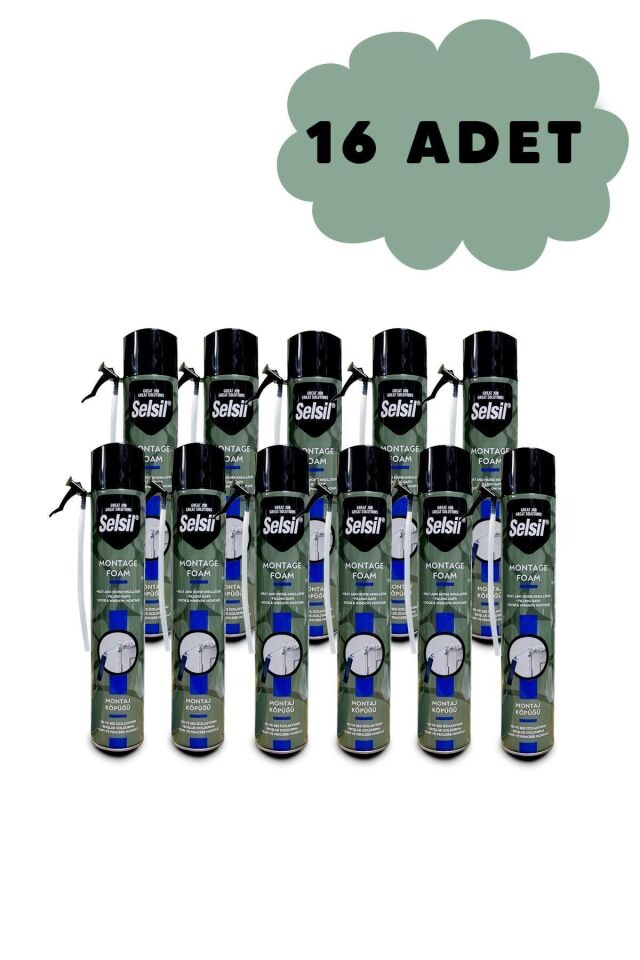 16 Adet 600gr. 750ml Yüksek Mukavemetli Pipetli Sarı Montaj Köpüğü (1 KOLİ)