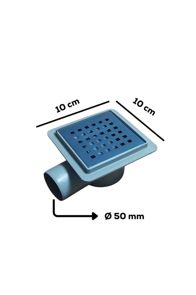 Krom Süzgeç - Yandan Çıkışlı - 10 x 10 cm - Ø 50 mm Çıkışlı - Banyo Süzgeci - Balkon - Gider