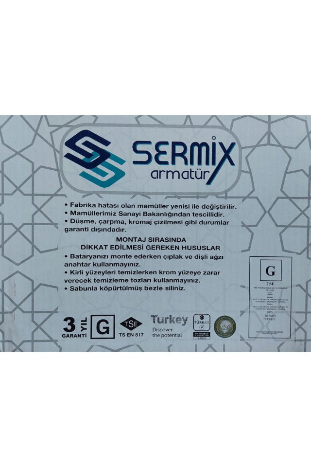 Sermix Kare Banyo Bataryası (Parlak Krom) - Duş Bataryası, Banyo Musluğu